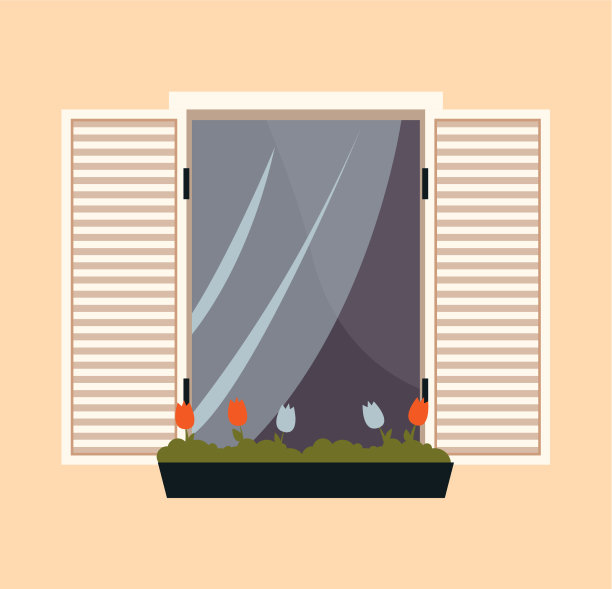 带花盆的窗户，带窗帘的大窗户图片下载