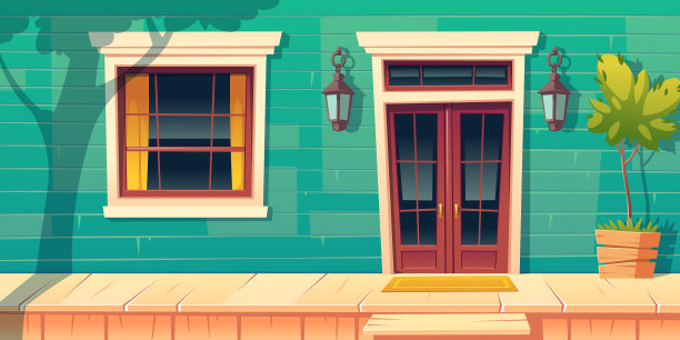 房屋正面有木制门廊和台阶图片下载