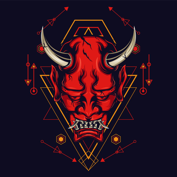 魔鬼面具与神圣的几何装饰图片下载