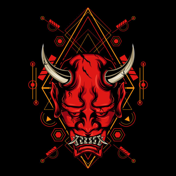 魔鬼面具与神圣的几何装饰图片下载