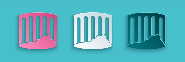 剪纸古柱图标孤立在蓝色图片下载