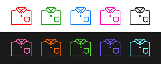 设定线保龄球衬衫图标孤立在黑色和图片下载