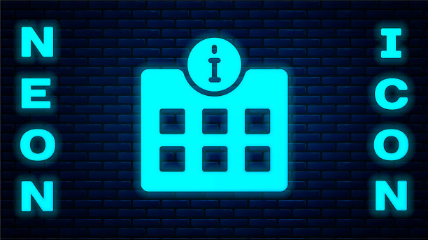 发光的霓虹灯信息图标隔离在砖块上图片下载