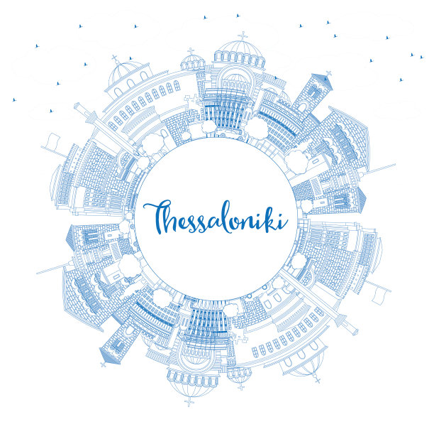 勾勒出塞萨洛尼基希腊城市的轮廓线图片下载