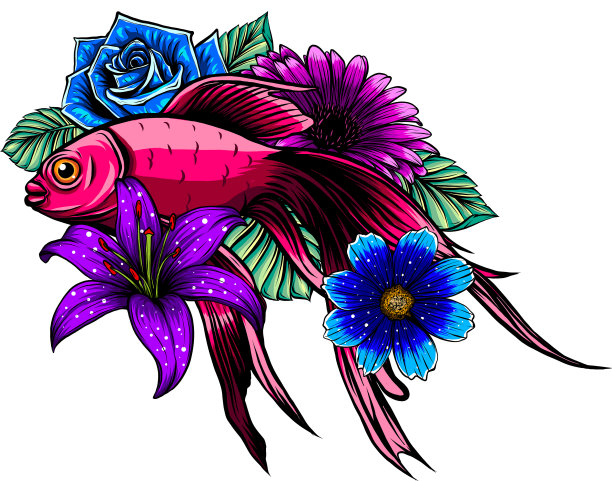 美丽的手绘锦鲤鱼在荷花水图片下载