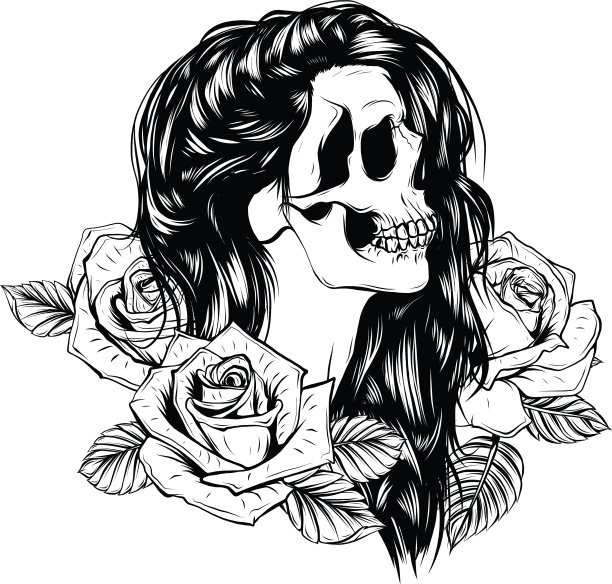 女孩用骨架化妆手绘图片下载