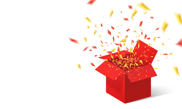 打开红色礼盒和五彩纸屑图片下载