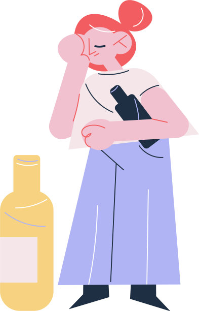 年轻女子用酒瓶碰着头图片下载