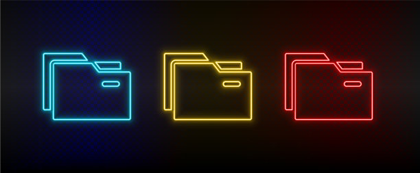 霓虹灯图标设置文件夹设置红色蓝色黄色图片下载