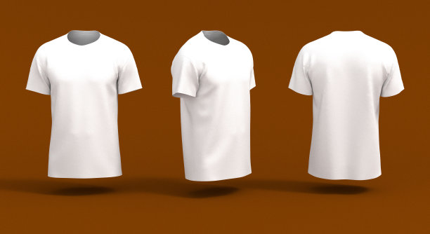 男士的白色短袖t恤模型在前面，侧面和背面的观点图片下载