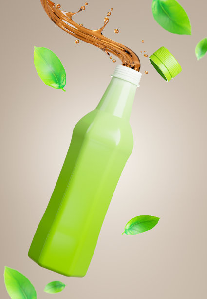 产品显示的绿茶瓶的3d渲染图片下载