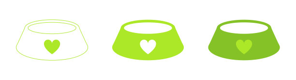 狗，猫，动物或宠物的食物碗有心。矢量插图。图标集。网页设计。图片下载