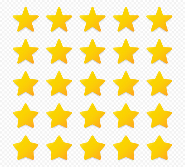 质量评级符号。一套五角形的黄色星星与阴影孤立在透明的背景。产品质量评估图标。矢量插图。图片下载