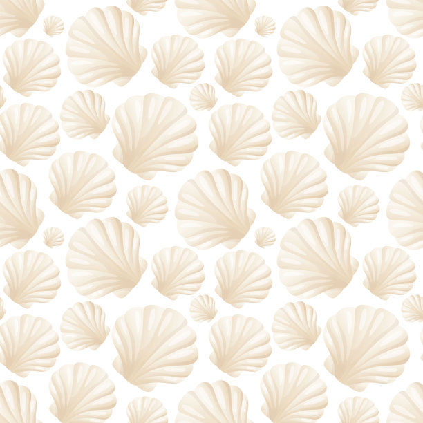 无缝图案逼真的双壳珍珠壳。色彩柔和的海洋卡通居民。水下世界的背景装饰。图片下载