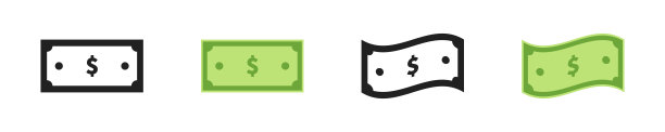 美元矢量图标集。钱或现金的象征。图片下载
