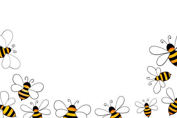 卡通可爱的蜜蜂吉祥物。快乐的蜜蜂和一张空桌子。小黄蜂。向量的性格。昆虫图标。节日模板设计邀请，卡片，墙纸，学校，幼儿园。本空间图片下载