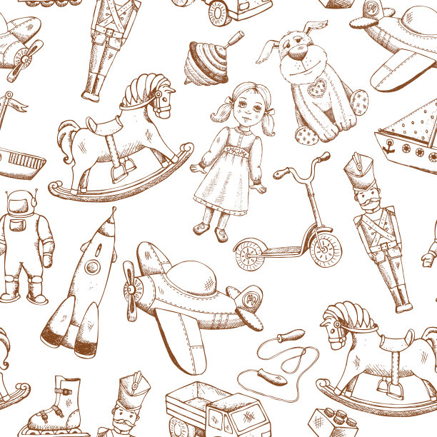 老式手绘玩具图案图片下载