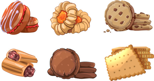 饼干图标设置在卡通风格图片下载