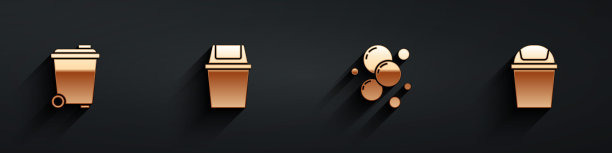 设置垃圾桶，肥皂水泡沫和图标与长阴影。向量图片下载