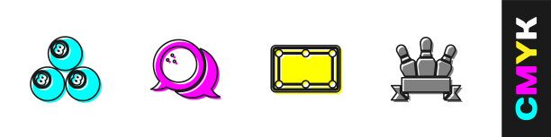 设置台球，保龄球，桌子和针图标。向量图片下载