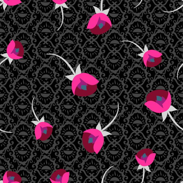 粉红色和黑色碎花重复图案与装饰背景图片下载