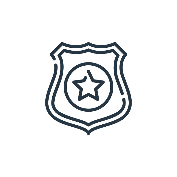 警徽标志向量从法律和正义的概念。警徽的细线插图可编辑笔画。警徽线性标志用于网络和移动应用程序，标志，印刷媒体。图片下载