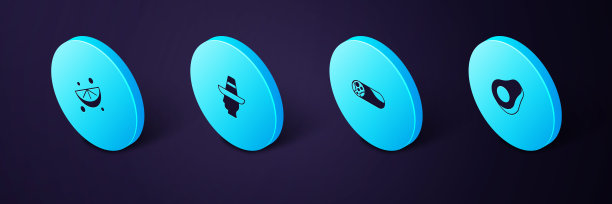 设置等距牛油果，玉米煎饼，墨西哥男子宽边帽和切柠檬图标。向量图片下载