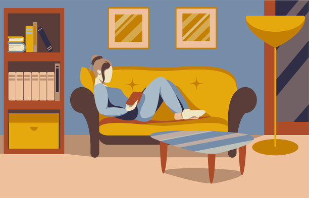 女人坐在客厅里看书图片下载