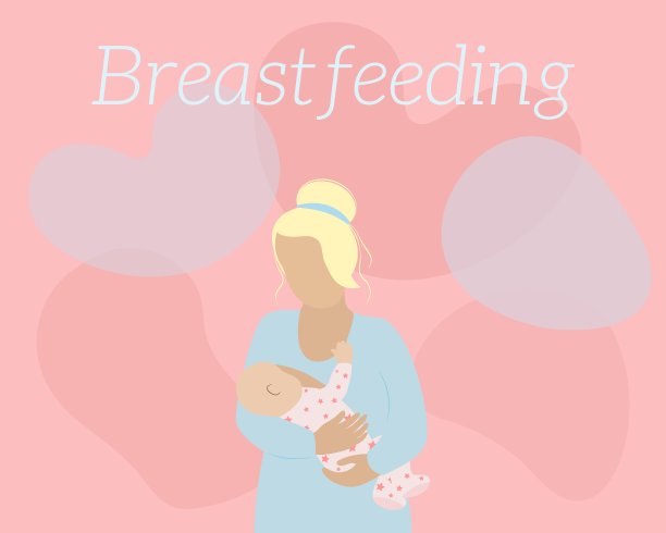 母乳喂养的概念。母亲正在用手给婴儿喂奶。金发女人和小孩。女性泌乳。矢量插图。图片下载