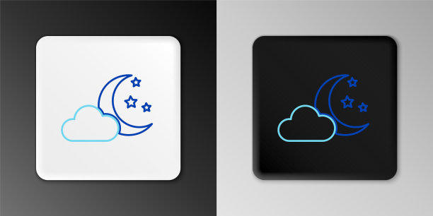 线云与月亮和星星的图标孤立在灰色背景。多云的夜晚的迹象。睡眠的梦想的象征。晚上或睡觉的时间标志。色彩斑斓的轮廓的概念。向量图片下载