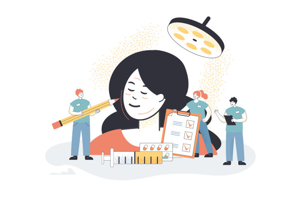 微型外科医生正在检查病人的面部图片下载