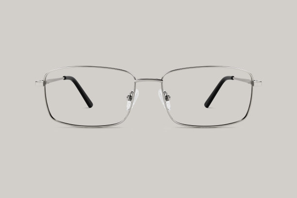 银色金属眼镜孤立在灰色背景，理想的照片显示或广告标志或网络横幅图片下载
