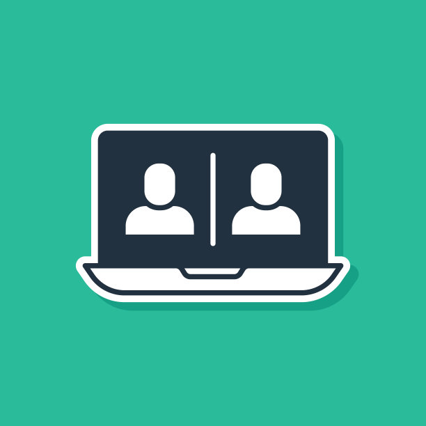 蓝色视频聊天会议图标隔离在绿色背景上。在线会议工作在家。远程项目管理。向量图片下载