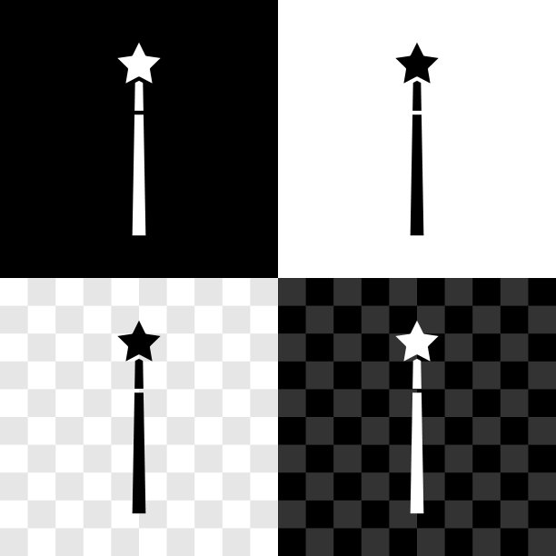 设置魔术棒图标孤立的黑色和白色，透明的背景。星形魔法配件。神奇的力量。向量图片下载