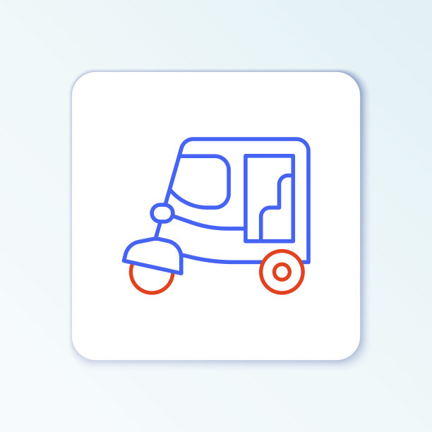 线出租车嘟嘟车图标孤立在白色背景。印度人力车概念。德里的汽车。色彩斑斓的轮廓的概念。向量图片下载