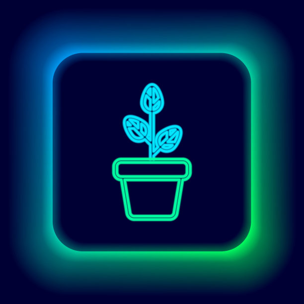 发光的霓虹线盆花图标孤立在黑色背景。盆栽植物。盆栽植物标志。色彩斑斓的轮廓的概念。向量图片下载