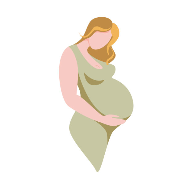 孕妇大肚子在绿色连衣裙孤立在白色。矢量插图。图片下载