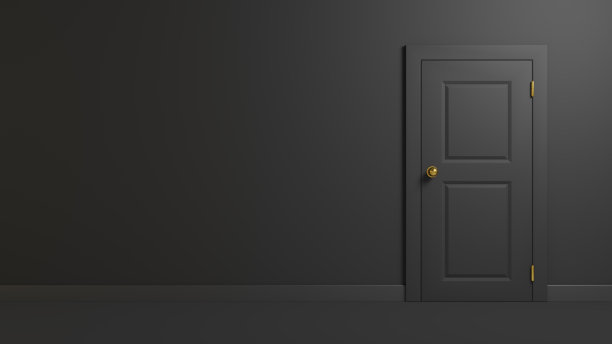 深灰色关着门。进入房间的插图。3 d渲染图像。图片下载