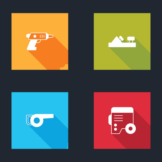 设置电动无绳螺丝刀，木刨工具，叶片花园鼓风机和发电机图标。向量图片下载