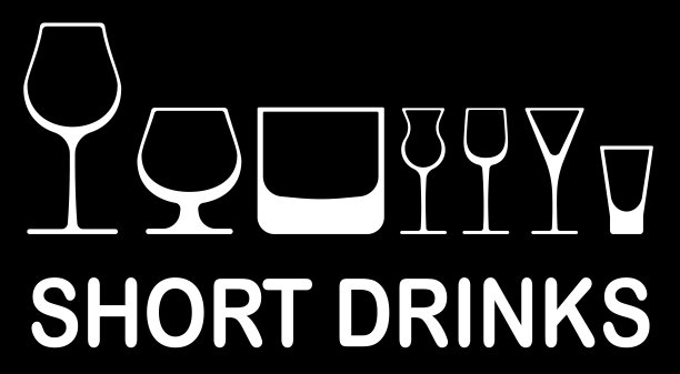 小杯饮料和烈酒的一套玻璃杯。黑色背景上的矢量图片下载