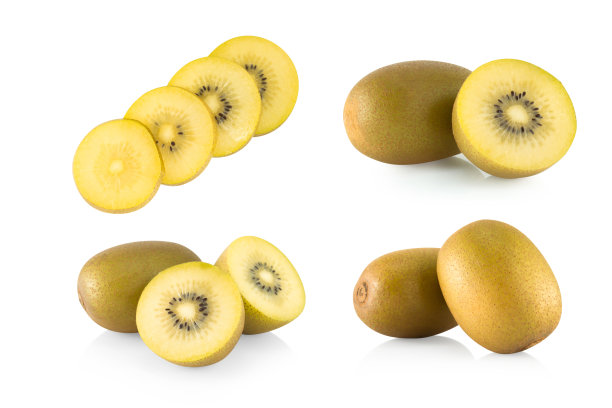 套新鲜黄金猕猴桃孤立在白色背景，保健理念图片下载