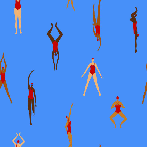 彩色无缝图案与女孩游泳图片下载