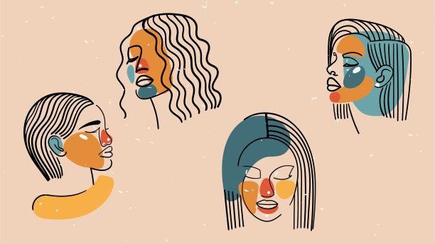 一套四插图，社交网络的草图，头像，故事。图片下载