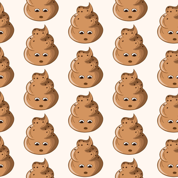 无缝图案与卡哇伊便便在白色的背景。卡通便便，粪便图标。该死的模式，邪恶的粪便。矢量插图邀请，海报，卡片，织物，纺织品。涂鸦风格图片下载