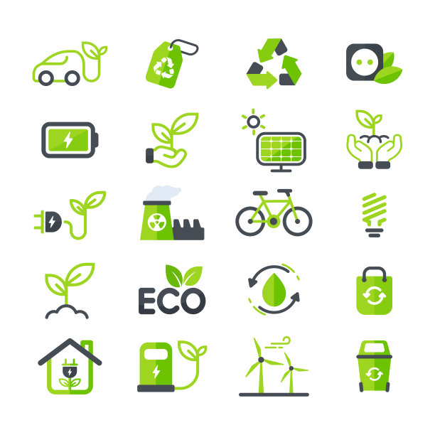 Eco图标。生态载体设计利用自然能源关爱环境的理念。图片下载