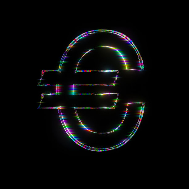 欧洲货币标志上的黑色发光符号为设计上的黑色背景。荧光辉光暗广告。图片下载