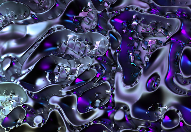 抽象艺术的3d渲染3d背景纹理与部分超现实的山在曲线中形成波浪的有机生物线条在哑光铝金属材料与玻璃部分在紫色和黑色渐变霓虹灯颜色图片下载