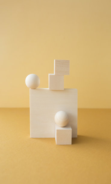 抽象的几何组成。三维木对象。艺术和简单的概念。图片下载