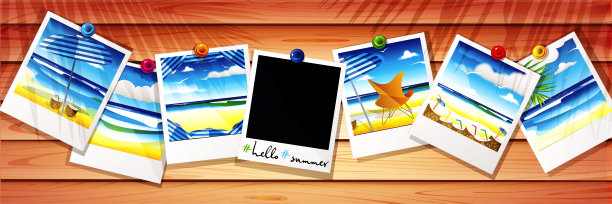 你好,夏天!暑假在海边。照片上的木板纹理。创意传单或海报图片下载