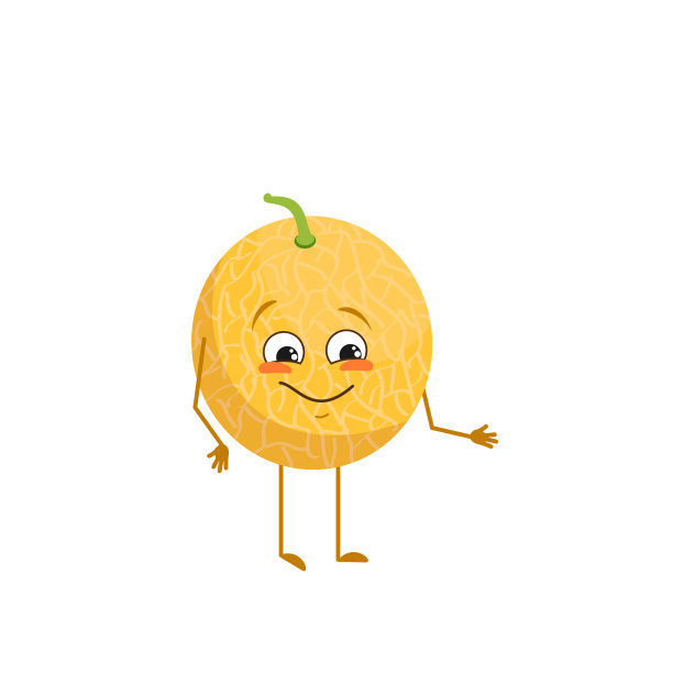 可爱的瓜字，欢乐的情绪，微笑的脸，幸福的眼睛，手臂和腿。一种淘气的有眼睛的维他命水果。快乐的食物图片下载